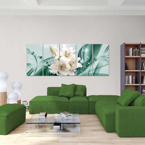 Runa Art Bild Blumen Lilien Wandbilder auf Vlies Leinwand 5 Teilig Wanddekoration Wohnzimmer Schlafzimmer 017156c