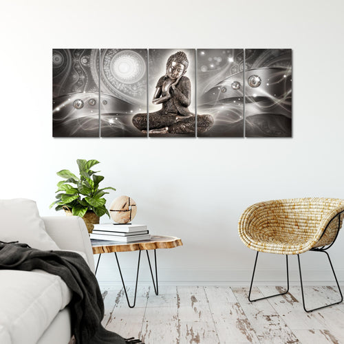 Runa Art Wandbild XXL Buddha Zen Wohnzimmer Schlafzimmer 200 x 80 cm Braun 5 Teilig - Made in Germany - 041655a
