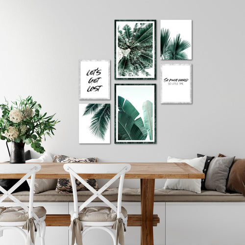 Novart Wandbilder Set Palmen Grün - KEIN EXTRA RAHMEN BENÖTIGT -  Modern Deko  - Wohnzimmer Schlafzimmer N014763a