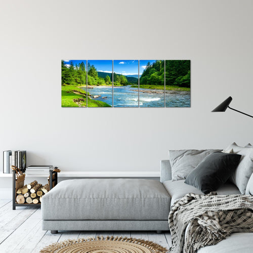 Runa Art Bild Wald Fluss Wandbilder auf Vlies Leinwand 5 Teilig Wanddekoration Wohnzimmer Schlafzimmer 049856a