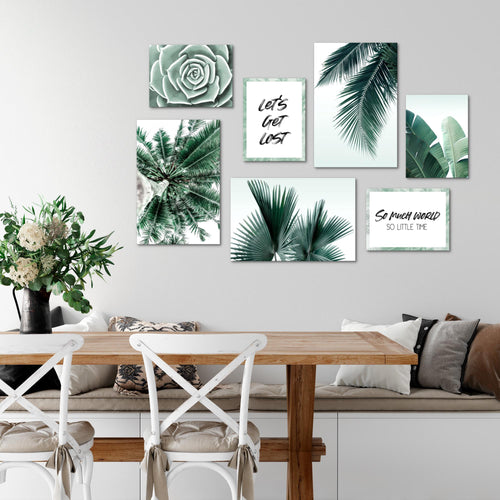 Novart Wandbilder Palmen - KOMPLETT AUFHÄNGFERTIG - Grün Wohnzimmer Schlafzimmer - 7 Moderne Mood-Bilder - N014771a