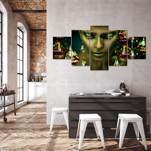 Runa Art Bild Wohnzimmer Schlafzimmer Frau Gesicht Lippen 5 Teilig Kosmetik Fashion Schwarz Gold Wandbilder auf Vlies Leinwand 042153c