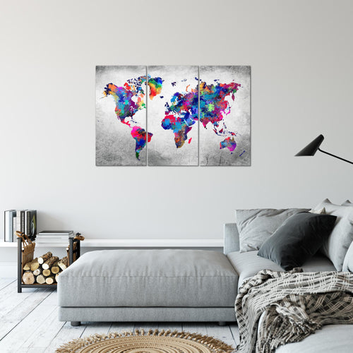 Runa Art Bild Weltkarte Modern Wandbilder Wohnzimmer Büro 1 Teilig - Made In Germany - Vintage Kontinente Bunt Flur 013315b