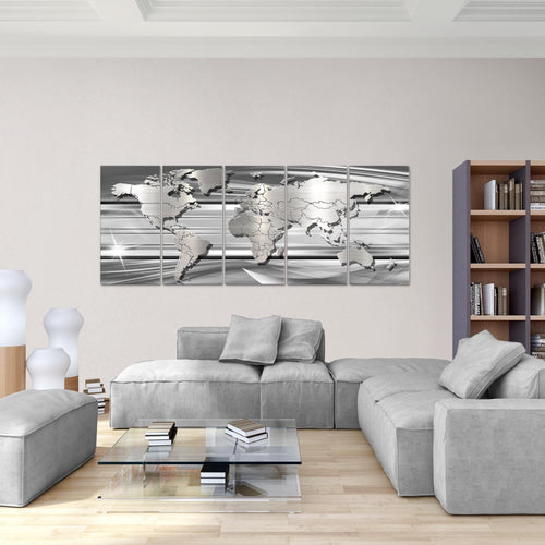Runa Art Wandbild XXL Weltkarte Büro Wohnzimmer 200 x 80 cm Schwarz Weiss 5 Teilig - Made in Germany - 107955a