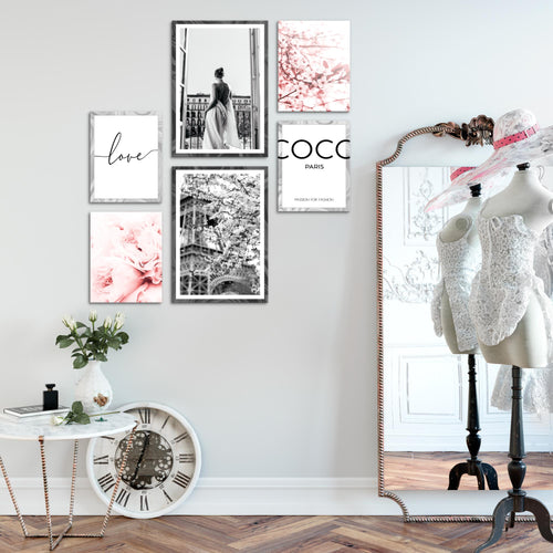 Novart Wandbilder Set Fashion Coco - KEIN EXTRA RAHMEN BENÖTIGT -  Modern Deko  - Wohnzimmer Mädchen Teenager N021763a
