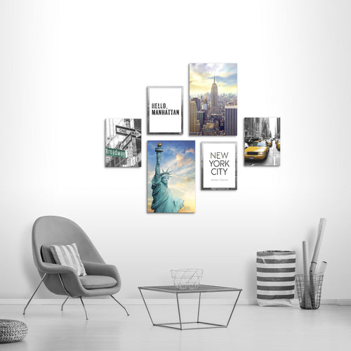 Novart Wandbilder Set New York NY USA - KEIN EXTRA RAHMEN BENÖTIGT -  Modern Deko  - Wohnzimmer Mädchen Teenager N001163a