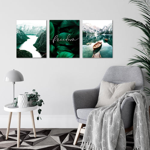 Novart AUFHÄNGFERTIG - Wandbilder Set Landschaft See Berge Grün - Wohnzimmer Bild XXL N020836a