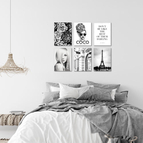 Novart Wandbilder Set Fashion Coco - KOMPLETT AUFHÄNGFERTIG - Made in Germany - Moderne Bilder  Wohnzimmer Schlafzimmer - N009064a