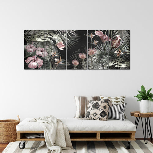 Runa Art Wandbild XXL Blumen Wohnzimmer Schlafzimmer 200 x 80 cm Grün Bunt 5 Teilig - Made in Germany - 043355a
