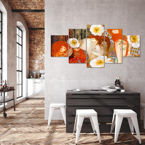 Runa Art Bild Wohnzimmer Collage Gustav Klimt 5 Teilig Frau Rot Wandbilder auf Vlies Leinwand 018553a