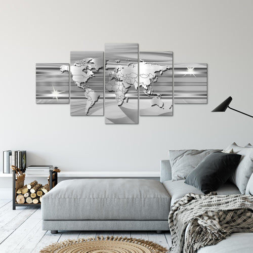 Runa Art - Bilder Weltkarte 200 x 100 cm 5 Teilig XXL Wanddekoration Design Grau 107951c