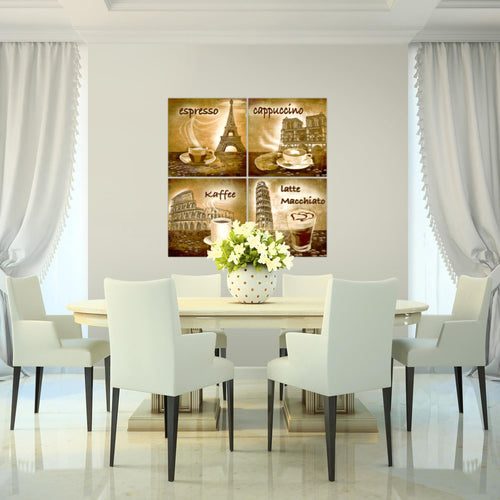 Runa Art Bilder Küche Kaffee 4 Teilig Bild auf Vlies Leinwand Esszimmer Küchenbilder 60 x 60 cm Collage Grün 500744b