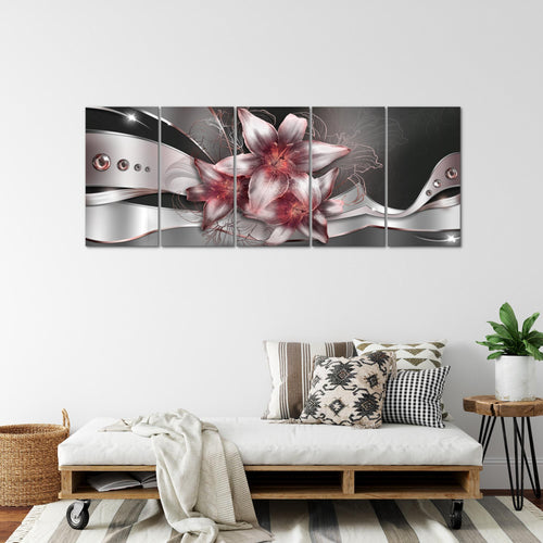 Runa Art Wandbild XXL Blumen Lilien Wohnzimmer Schlafzimmer 200 x 80 cm Schwarz Türkis 5 Teilig - Made in Germany - 039655b