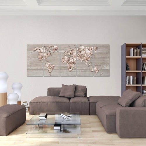 Runa Art Bild Weltkarte Blumen Wandbilder auf Vlies Leinwand 5 Teilig Wanddekoration Wohnzimmer Schlafzimmer 023256a