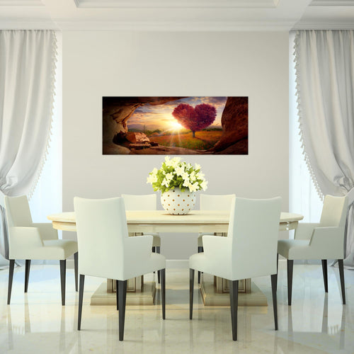 Runa Art Wandbild Natur Gebirge 1 Teilig 100 x 40 cm Modern Bild auf Vlies Leinwand Baum Herz Wohnzimmer Schlafzimmer Beige Rosa 607612c