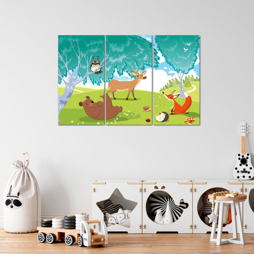 Runa Art Wandbilder Tiere Dschungel Bild XXL Spielzimmer Baby Bunt Kinderzimmer 120 x 80 cm 3 Teilig 001831b