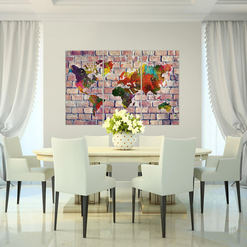 Runa Art Wandbilder Weltkarte Bild XXL Büro Wohnzimmer Grau Bunt Steinwand 120 x 80 cm 3 Teilig 106931b