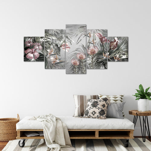 Runa Art Wandbilder Blumen 5 Teilig Bild auf Vlies Leinwand Deko Wohnzimmer Vintage Natur Grün 043352b