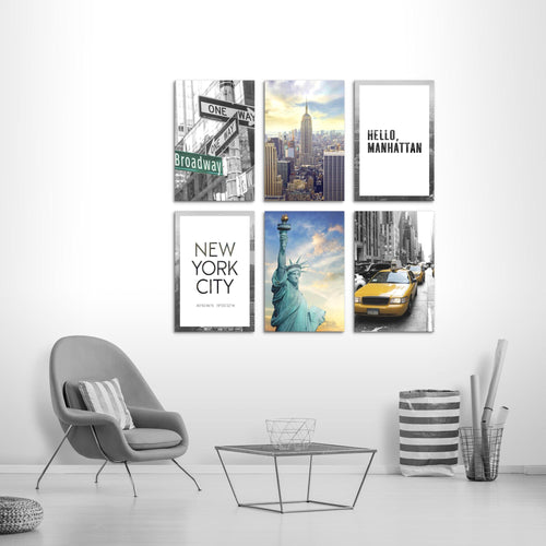 Novart Wandbilder Set New York - KOMPLETT AUFHÄNGFERTIG - Made in Germany - Moderne Bilder  Wohnzimmer Mädchen Teenager - N001164a