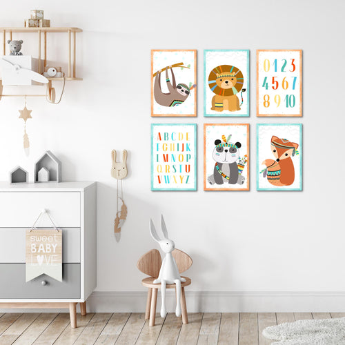 Novart Wandbilder - KEIN EXTRA RAHMEN BENÖTIGT - Kinderzimmer Mädchen Junge - Bilder Modern Tiere - Indianer - N000265b