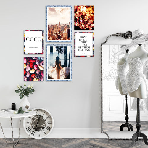 Novart Wandbilder Set Fashion Coco - KEIN EXTRA RAHMEN BENÖTIGT -  Modern Deko  - Wohnzimmer Mädchen Teenager N016263b