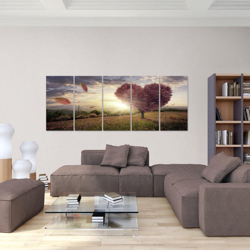Runa Art Bild Herbst Baum Herz Wandbilder auf Vlies Leinwand 5 Teilig Wanddekoration Wohnzimmer Schlafzimmer 605856b