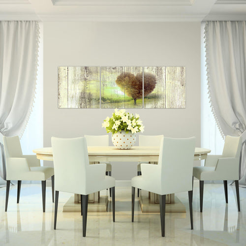Runa Art Bilder Herbst Vintage 3 Teilig Bild auf Vlies Leinwand Deko Wohnzimmer Schlafzimmer 90 x 30 cm Baum Herz Türkis 606534b