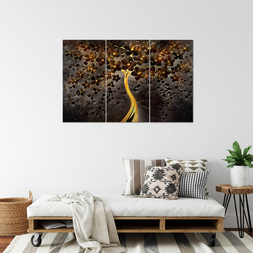 Runa Art Wandbilder Blumen Bild XXL Wohnzimmer Schlafzimmer Schwarz Gold Abstrakt Baum 120 x 80 cm 3 Teilig 039731c