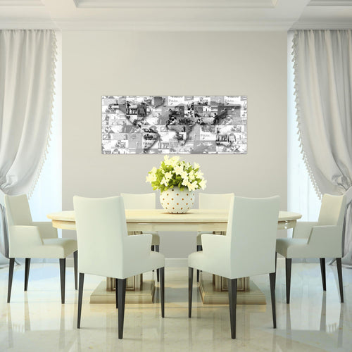 Runa Art Wandbild Weltkarte Banksy Collage 1 Teilig 100 x 40 cm Modern Bild auf Vlies Leinwand Pop Art Loft Wohnzimmer Grau 104512c