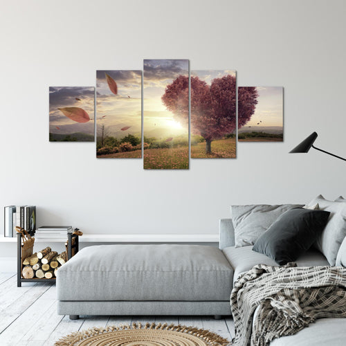 Runa Art Wandbilder Herbst Baum Herz 5 Teilig Bild auf Vlies Leinwand Deko Wohnzimmer Schlafzimmer Natur Rot Blau 605852a