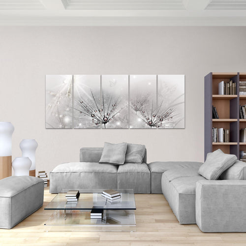 Runa Art Wandbild XXL Pusteblume Wohnzimmer Schlafzimmer 200 x 80 cm Grau 5 Teilig - Made in Germany - 016955b