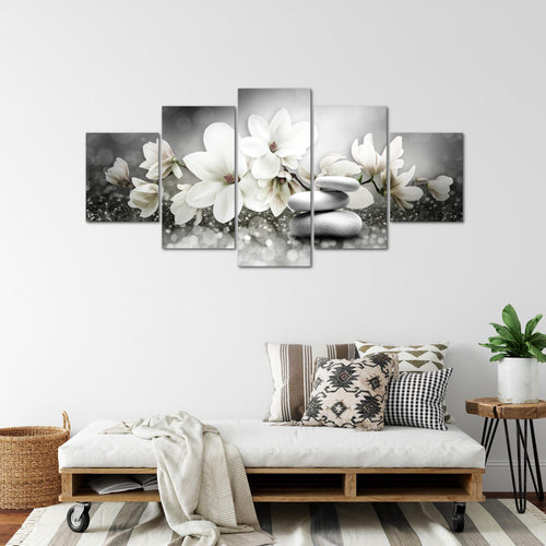 Runa Art Bild Wohnzimmer Schlafzimmer Blumen Magnolien 5 Teilig Abstrakt Grau Rosa Wandbilder auf Vlies Leinwand 035453a