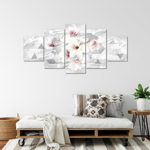 Runa Art - Bilder Blumen Magnolien 200 x 100 cm 5 Teilig XXL Wanddekoration Design Blau 017051b