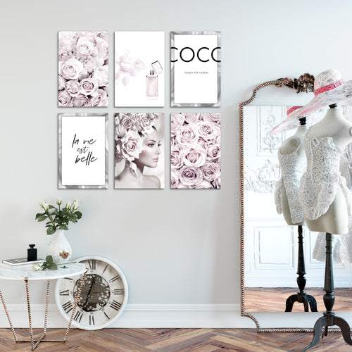 Novart Wandbilder Set Coco Fashion - KOMPLETT AUFHÄNGFERTIG - Made in Germany - Moderne Bilder  Wohnzimmer Mädchen Teenager - N000764a