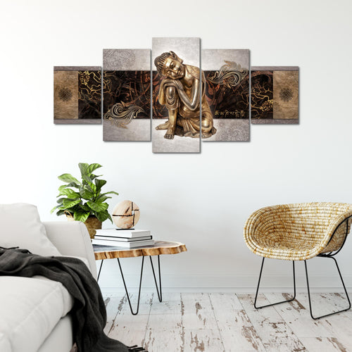 Runa Art Bild Wohnzimmer Schlafzimmer Buddha Zen 5 Teilig Feng Shui Beige Wandbilder auf Vlies Leinwand 041353c