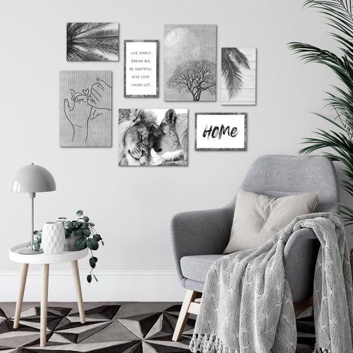 Novart Wandbilder Löwen Liebe - KOMPLETT AUFHÄNGFERTIG - Natur Wohnzimmer Schlafzimmer - 7 Moderne Mood-Bilder - N018571b