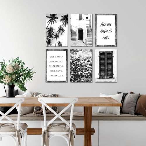 Novart Wandbilder - KEIN EXTRA RAHMEN BENÖTIGT - Wohnzimmer Schlafzimmer - Bilder Modern Alte Stadt Palmen - Schwarz Weiss - N015065a
