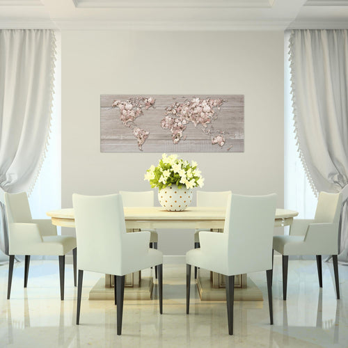 Runa Art Wandbild Weltkarte Blumen 1 Teilig 100 x 40 cm Modern Bild auf Vlies Leinwand Holzwand Wohnzimmer Beige Braun 023212c