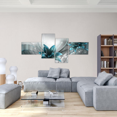 Runa Art Bild Modern Blumen Lilien - Made in Germany - Wandbilder Abstrakt Grau Rot 4 Teilig 036842a