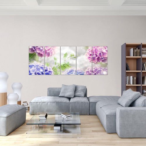 Runa Art Bild Blumen Hortensien Wandbilder auf Vlies Leinwand 5 Teilig Wanddekoration Wohnzimmer Schlafzimmer 017456a