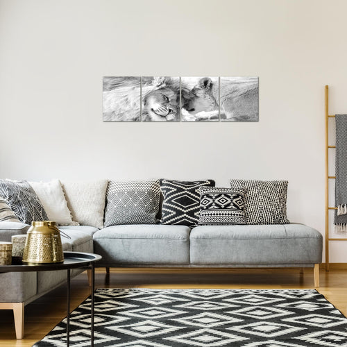 Runa Art Bilder Set 4 Teilig Löwen Liebe Wandbilder XXL Wohnzimmer Schlafzimmer 160 x 50 cm Beige Modern 002146b