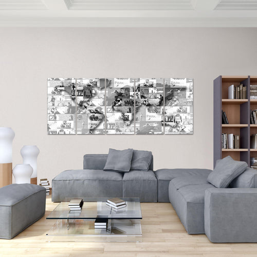Runa Art Bild Weltkarte Banksy Collage Wandbilder auf Vlies Leinwand 5 Teilig Wanddekoration Loft Wohnzimmer 104556c