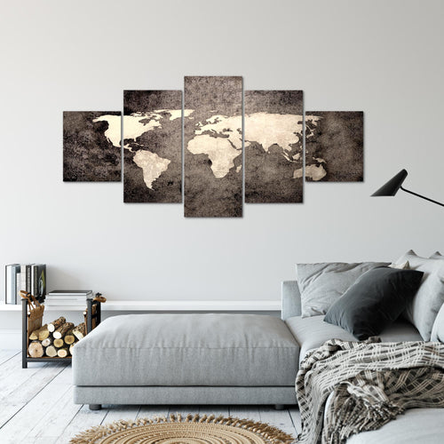 Runa Art Bild Büro Wohnzimmer Weltkarte 5 Teilig Vintage Antik Gold Wandbilder auf Vlies Leinwand 101753a