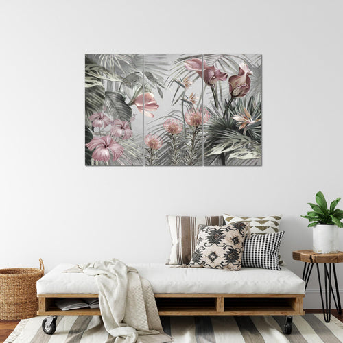 Runa Art Wandbilder Blumen Bild XXL Wohnzimmer Schlafzimmer Grün Vintage Natur 120 x 80 cm 3 Teilig 043331b
