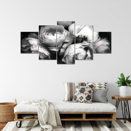 Runa Art Wandbilder Blumen Rosen 5 Teilig Bild auf Vlies Leinwand Deko Wohnzimmer Vintage Schwarz Bunt 039152b