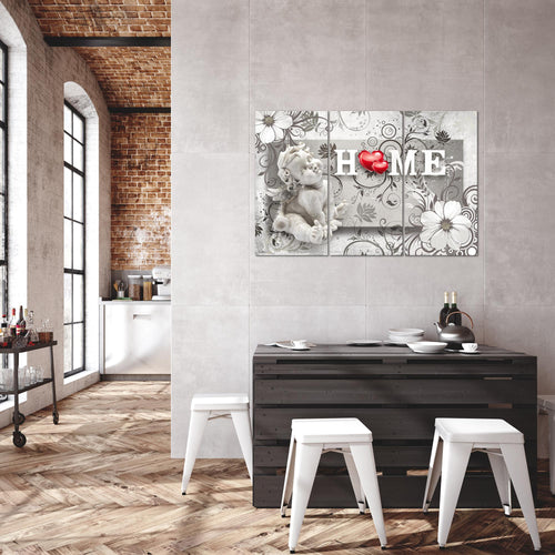 Runa Art Wandbilder Engel Vintage Bild XXL Wohnzimmer Schlafzimmer Grau Rot Blumen 120 x 80 cm 3 Teilig 030831c