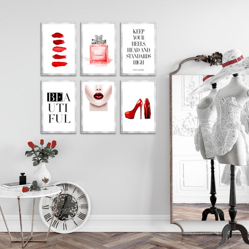 Novart Wandbilder Set Fashion - KOMPLETT AUFHÄNGFERTIG - Made in Germany - Moderne Bilder  Wohnzimmer Mädchen Teenager - N018964a