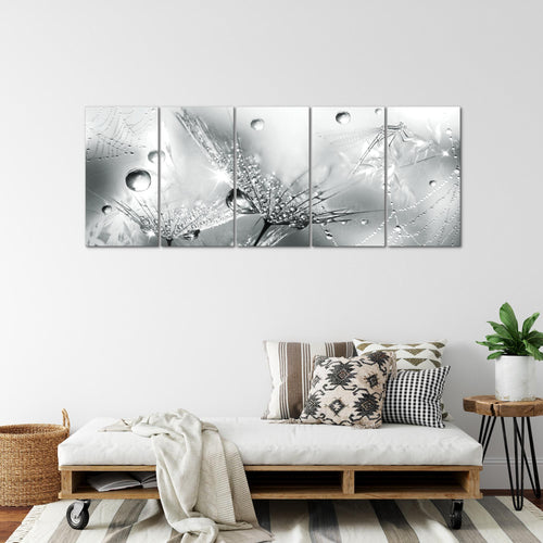 Runa Art Wandbild XXL Blumen Pusteblumen Wohnzimmer Schlafzimmer 200 x 80 cm Schwarz Weiss 5 Teilig - Made in Germany - 043155c
