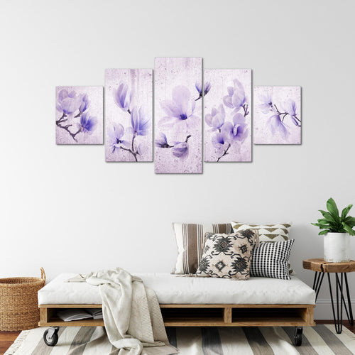 Runa Art Bild Wohnzimmer Schlafzimmer Blumen Magnolien 5 Teilig Abstrakt Grau Rosa Wandbilder auf Vlies Leinwand 007753b