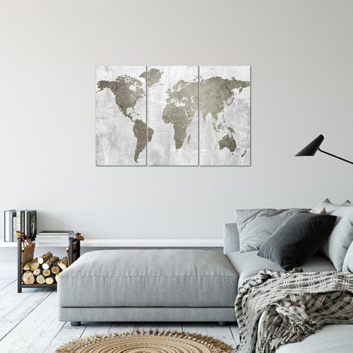 Runa Art Wandbilder Weltkarte Bild XXL Büro Wohnzimmer Braun Kontinente Stein 120 x 80 cm 3 Teilig 104331b